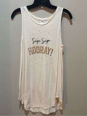 Old Navy Cream Tank with Gold Metallic 'Hooray!' Graphic